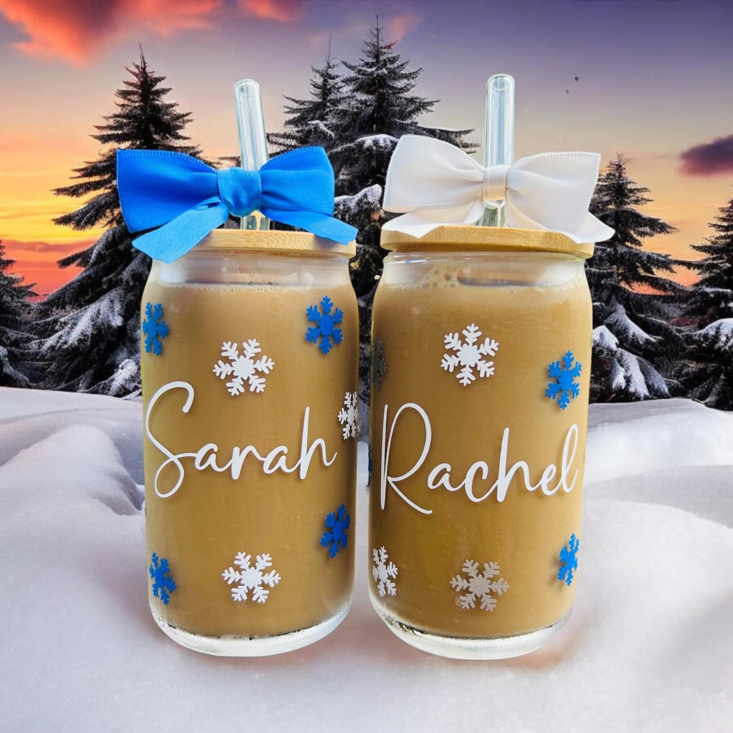 Christmas Iced Coffee Glass, Personalized Christmas Glasses, Christmas Gifts for Friends, Christmas Gifts for Coworkers, Party Favors