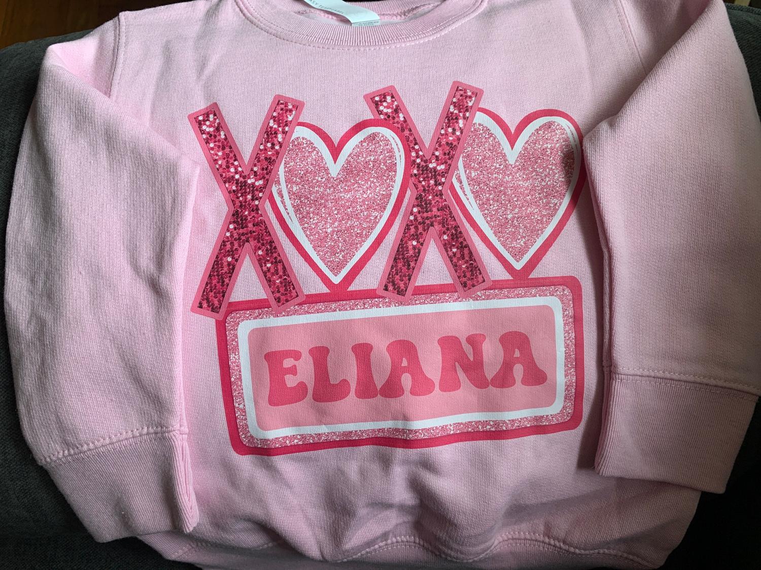 Valentines Day Shirt, For Girls, Faux Glitter Sweatshirt, Glitter Print Shirt, With Name, Valentine's Day Gift For Girl, Christmas Gift