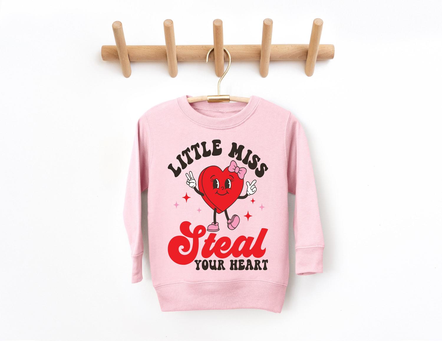 Little Miss Steal Your Heart, Kids Valentines shirt, toddler valentine, valentine sweater, retro valentines , kid valentines gift