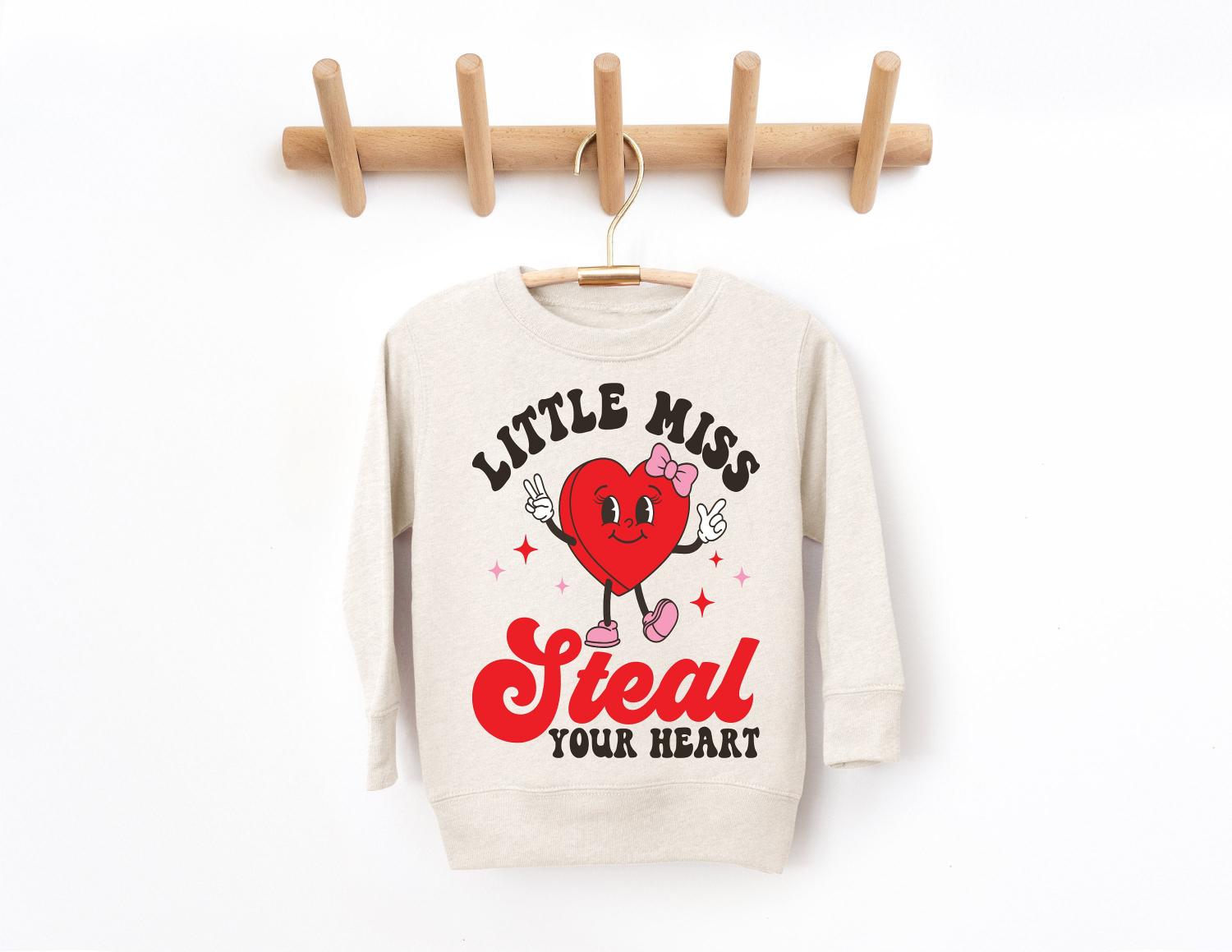 Little Miss Steal Your Heart, Kids Valentines shirt, toddler valentine, valentine sweater, retro valentines , kid valentines gift
