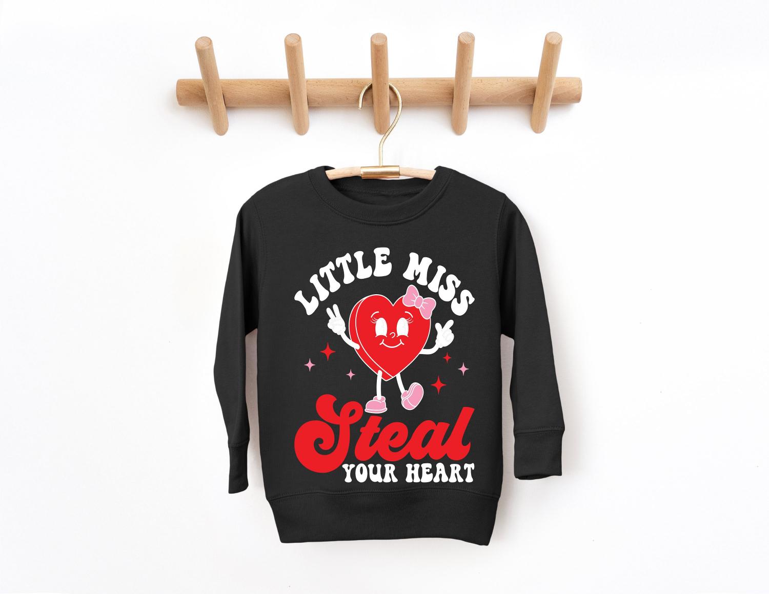 Little Miss Steal Your Heart, Kids Valentines shirt, toddler valentine, valentine sweater, retro valentines , kid valentines gift