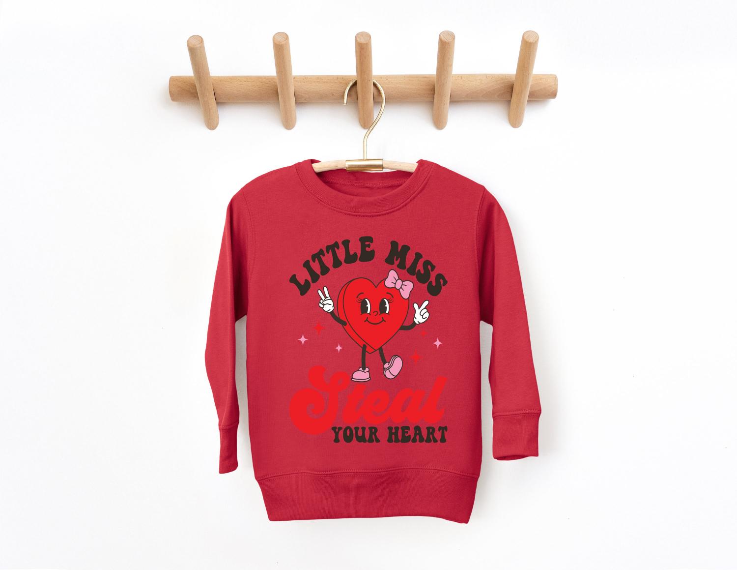 Little Miss Steal Your Heart, Kids Valentines shirt, toddler valentine, valentine sweater, retro valentines , kid valentines gift