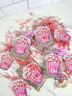 Valentine popcorn stickers set of 12, Valentine's Day stickers, Boy Girl Kids classroom labels Poppin' Valentine labels,popcorn bag sticker