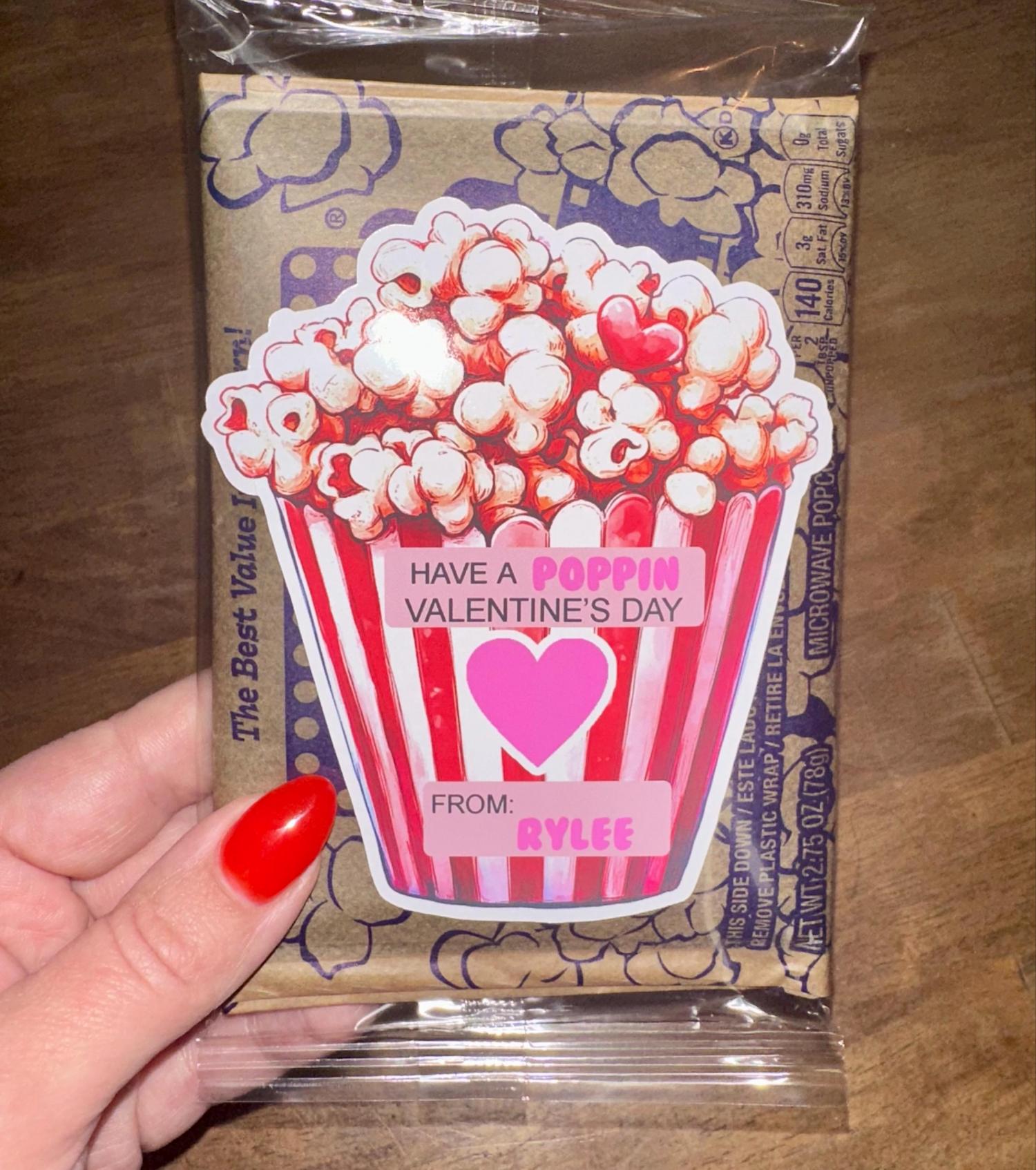 Valentine popcorn stickers set of 12, Valentine's Day stickers, Boy Girl Kids classroom labels Poppin' Valentine labels,popcorn bag sticker