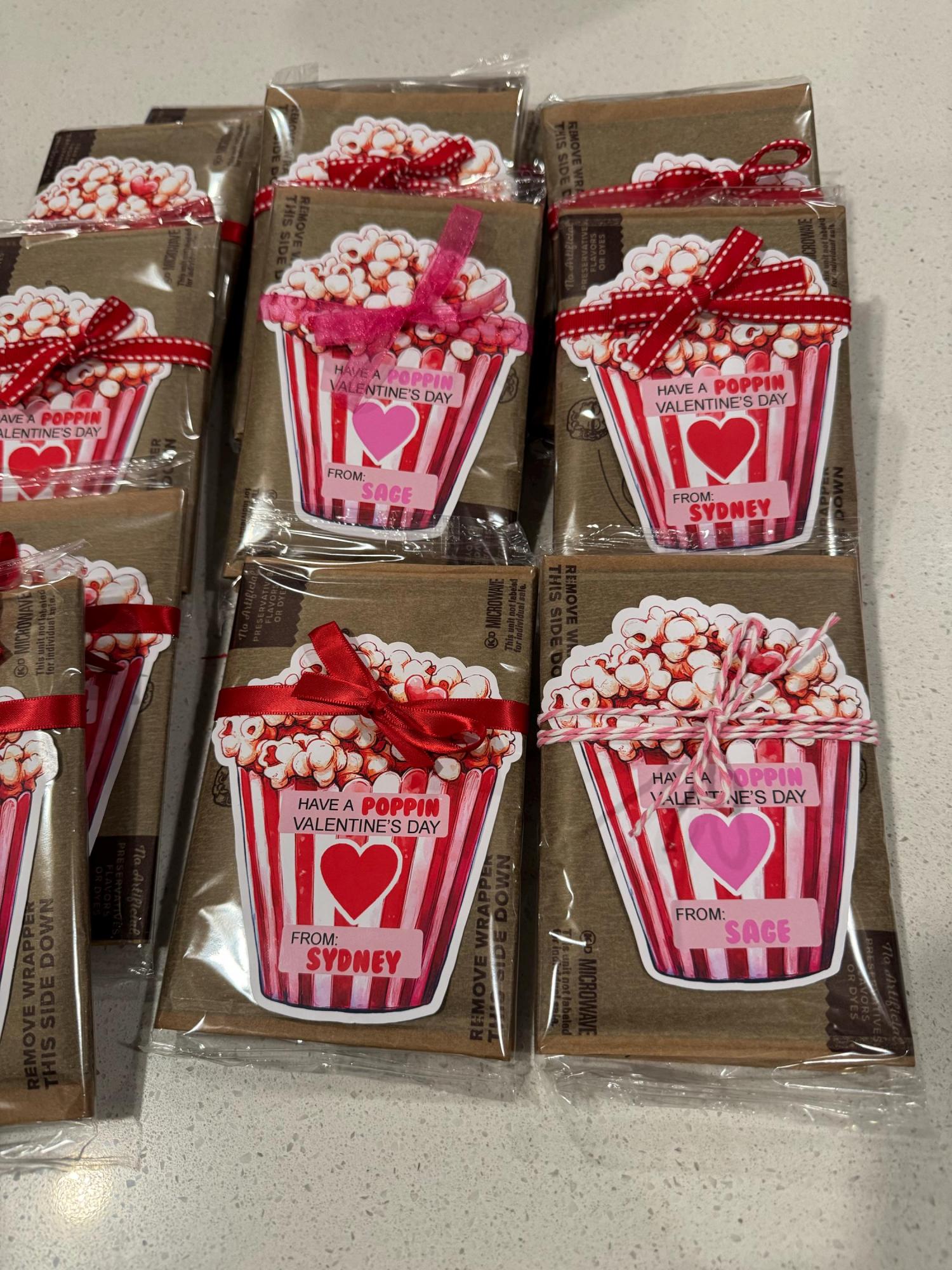 Valentine popcorn stickers set of 12, Valentine's Day stickers, Boy Girl Kids classroom labels Poppin' Valentine labels,popcorn bag sticker