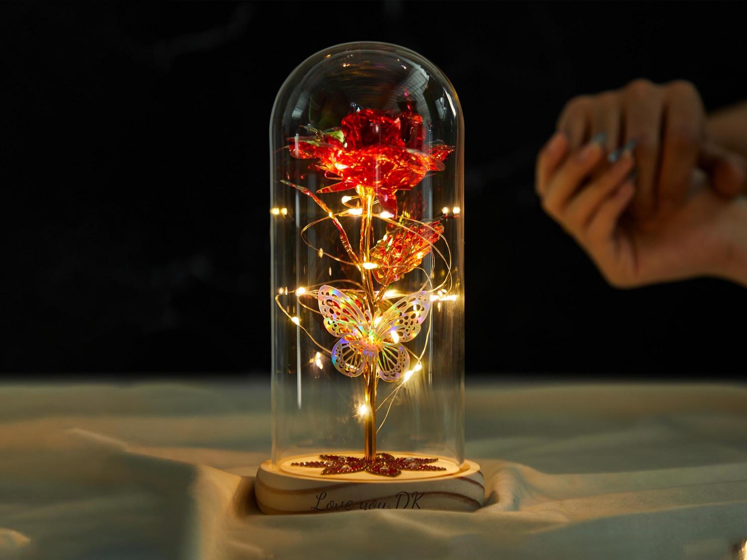 Personalized Galaxy Rose in Glass Dome with LED Light, Eternal Love, Preserved Rose, Gift for Girlfriend, Valentine's Day, Anniversary Gifts