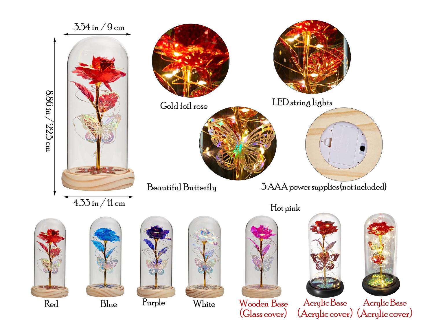 Personalized Galaxy Rose in Glass Dome with LED Light, Eternal Love, Preserved Rose, Gift for Girlfriend, Valentine's Day, Anniversary Gifts