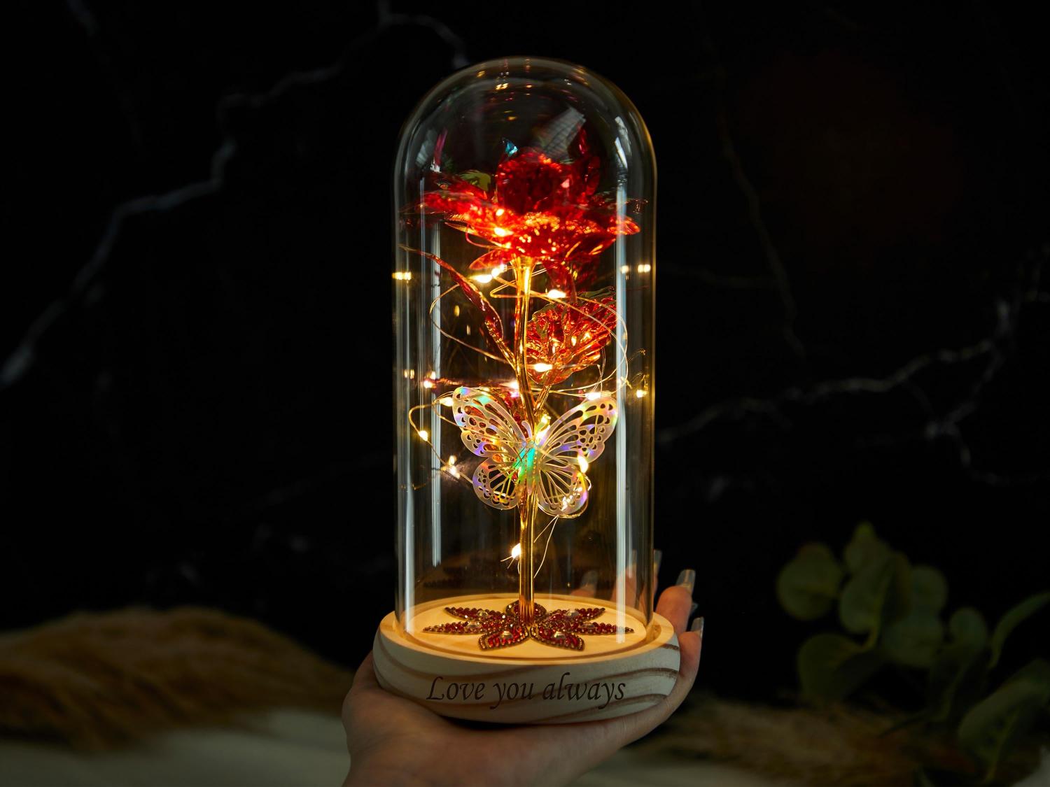 Personalized Galaxy Rose in Glass Dome with LED Light, Eternal Love, Preserved Rose, Gift for Girlfriend, Valentine's Day, Anniversary Gifts