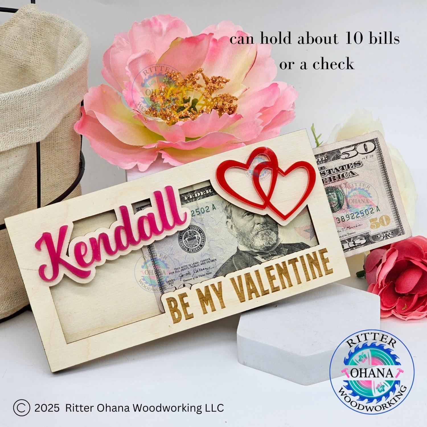 Valentine Money Holder, Personalized Valentine Gift, Valentine's Day Money Gift Idea, Be My Valentine Gift, Valentines Gift for teens,