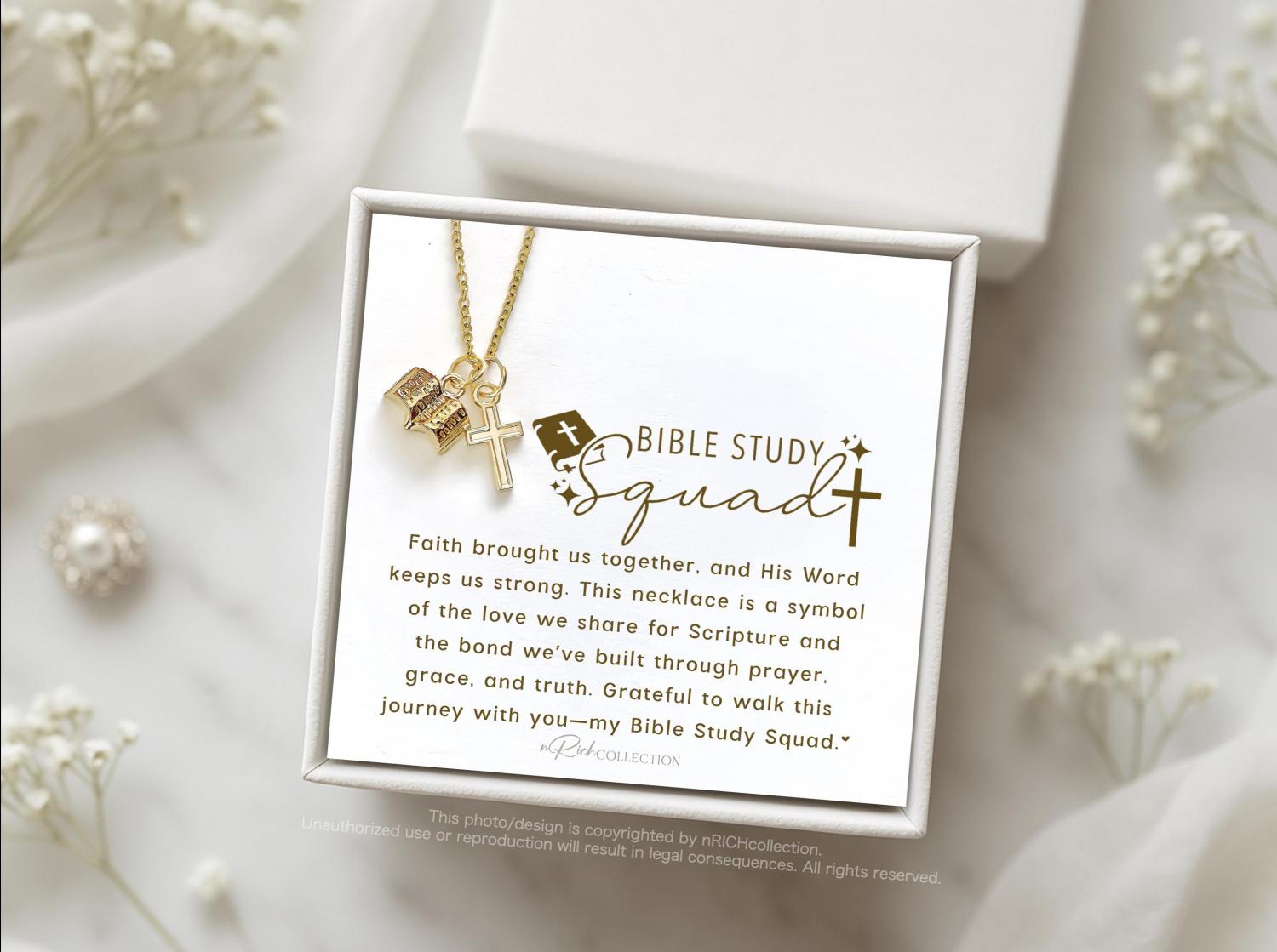 Bible Study Necklace Gift, Christian Gift for Women, Bible Charm Jewelry, Prayer Group Gift, Faith Necklace, Religious Gift for Her