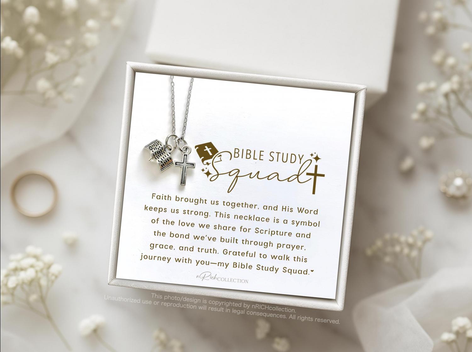 Bible Study Necklace Gift, Christian Gift for Women, Bible Charm Jewelry, Prayer Group Gift, Faith Necklace, Religious Gift for Her