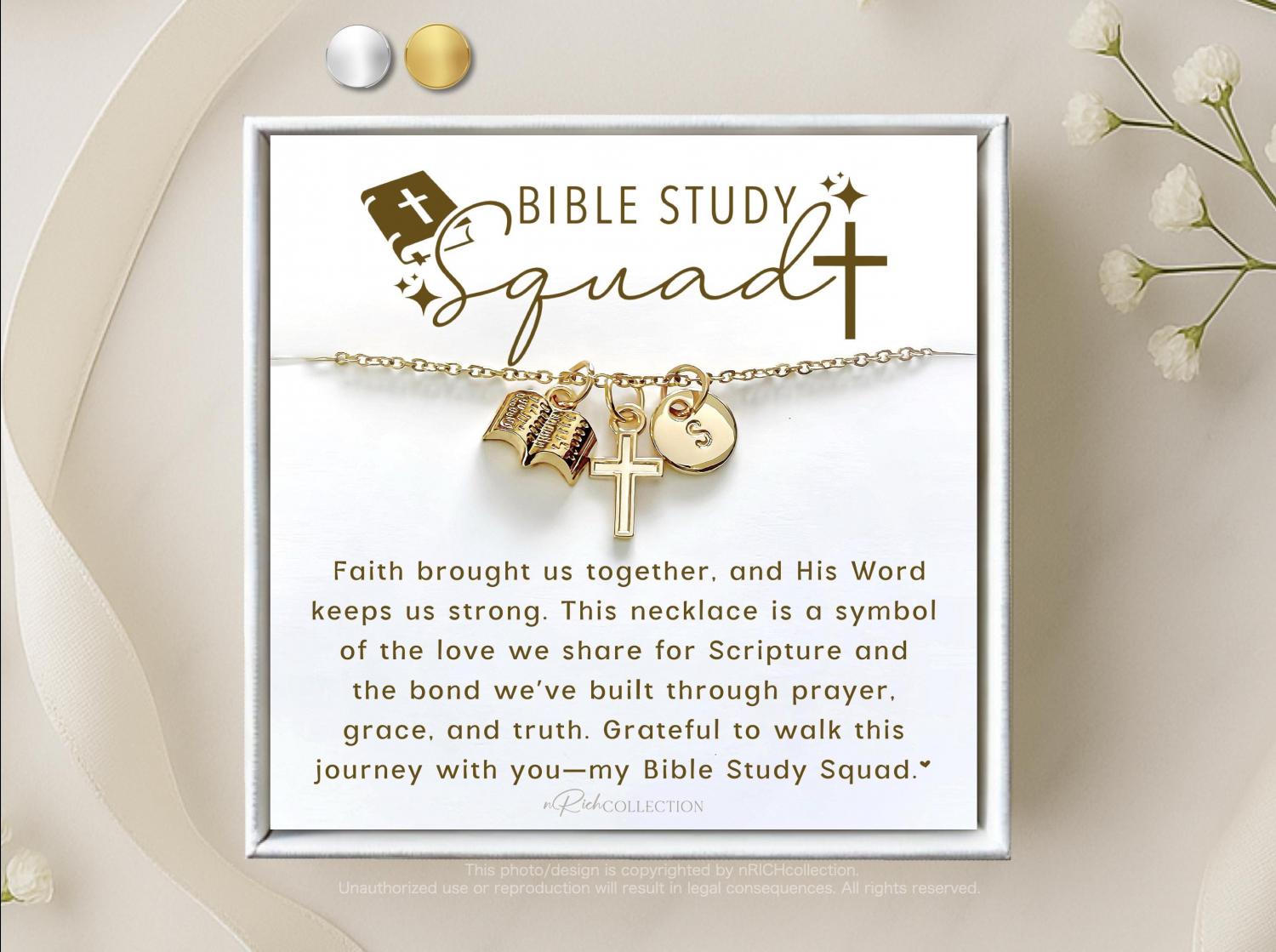 Bible Study Necklace Gift, Christian Gift for Women, Bible Charm Jewelry, Prayer Group Gift, Faith Necklace, Religious Gift for Her