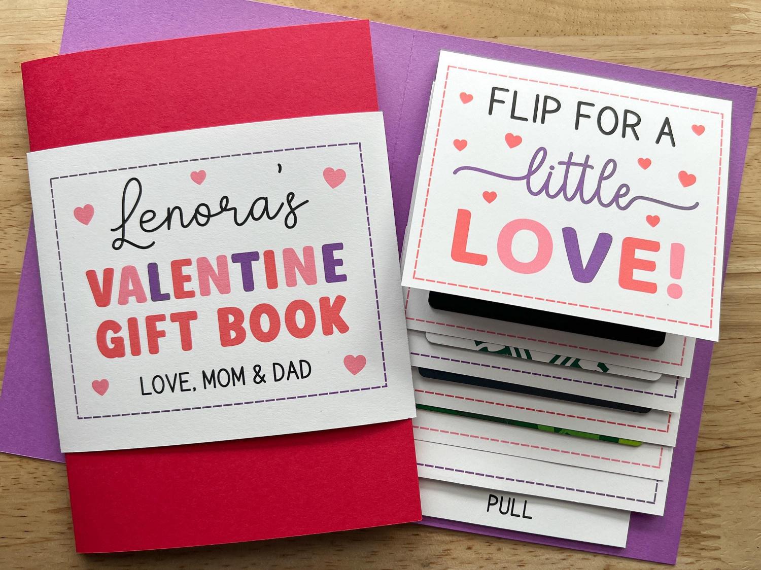 Valentine's Day Waterfall Gift Card Holder, Handmade Cash Money Book, Personalized Valentine Gift for Teens (Holds 4-5 Gift Cards)