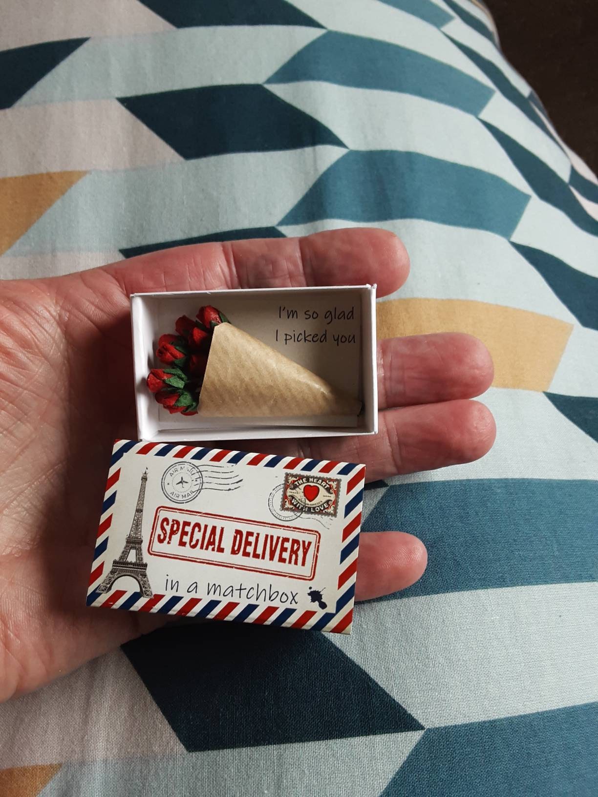 Special delivery A Dozen Red Paper Roses Miniature Bouquet In A Matchbox, Valentines Gift For Her, Alternative Valentines Card, Love Token,