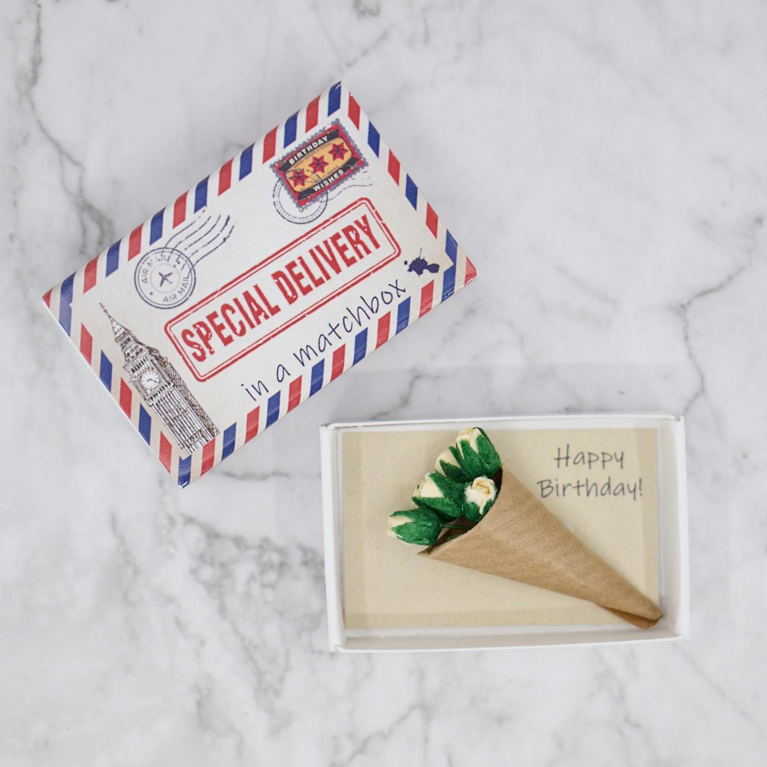 Special delivery A Dozen Red Paper Roses Miniature Bouquet In A Matchbox, Valentines Gift For Her, Alternative Valentines Card, Love Token,