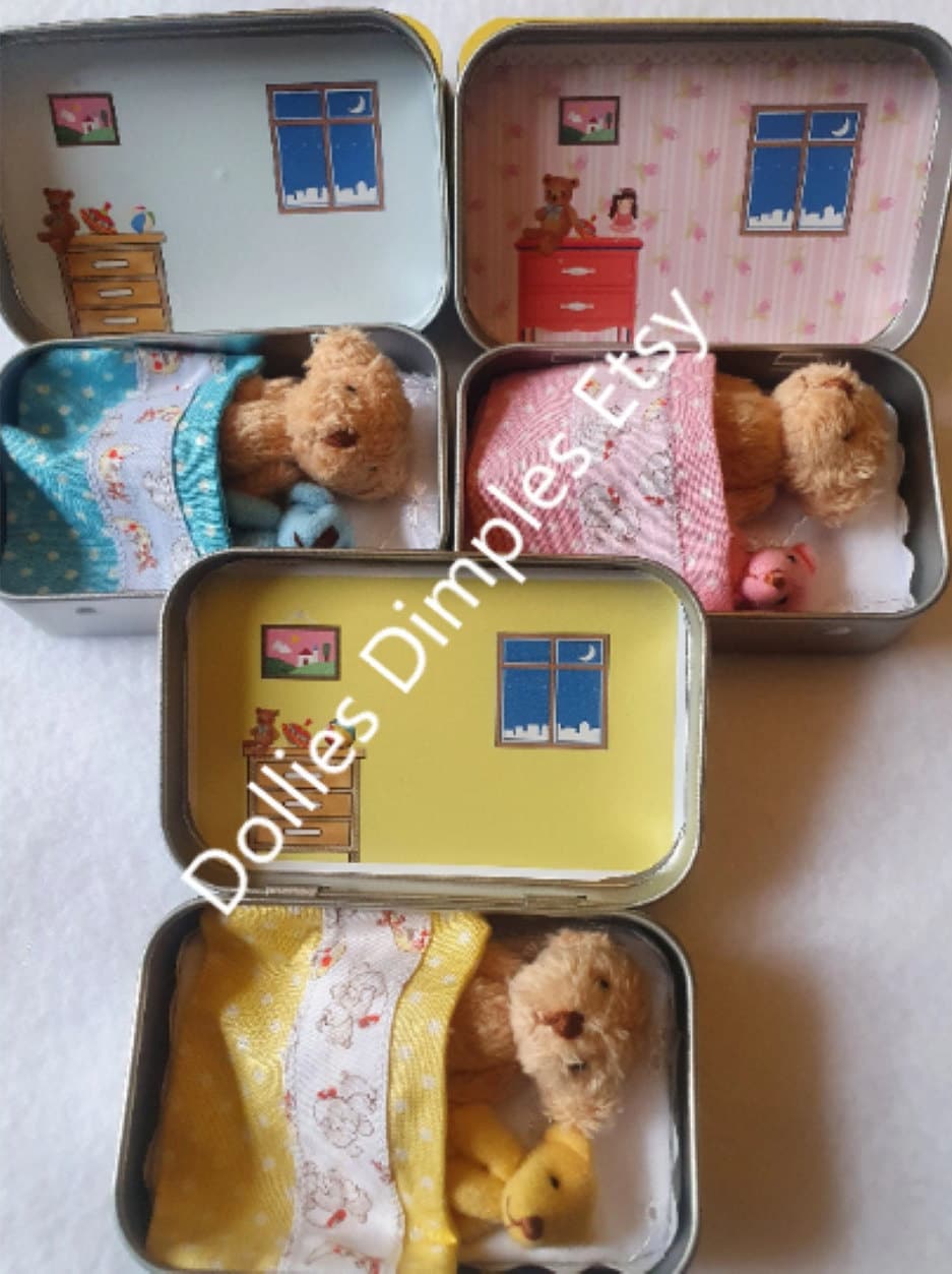 Teddy family mini tin,tiny teddy family,all inclusive family,choose mummy bear,daddy bear,him her teddy,gender neutral,keepsake gift