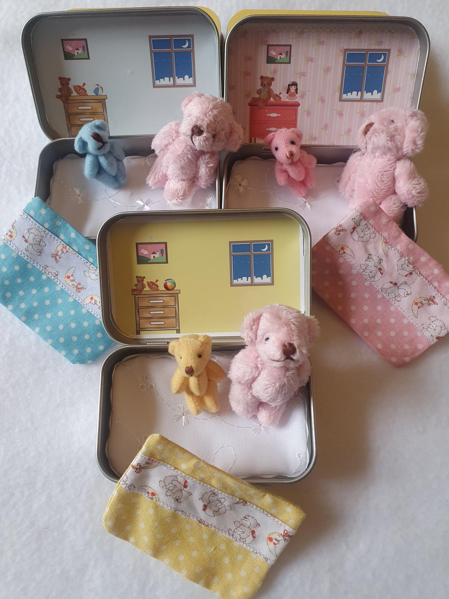 Teddy family mini tin,tiny teddy family,all inclusive family,choose mummy bear,daddy bear,him her teddy,gender neutral,keepsake gift