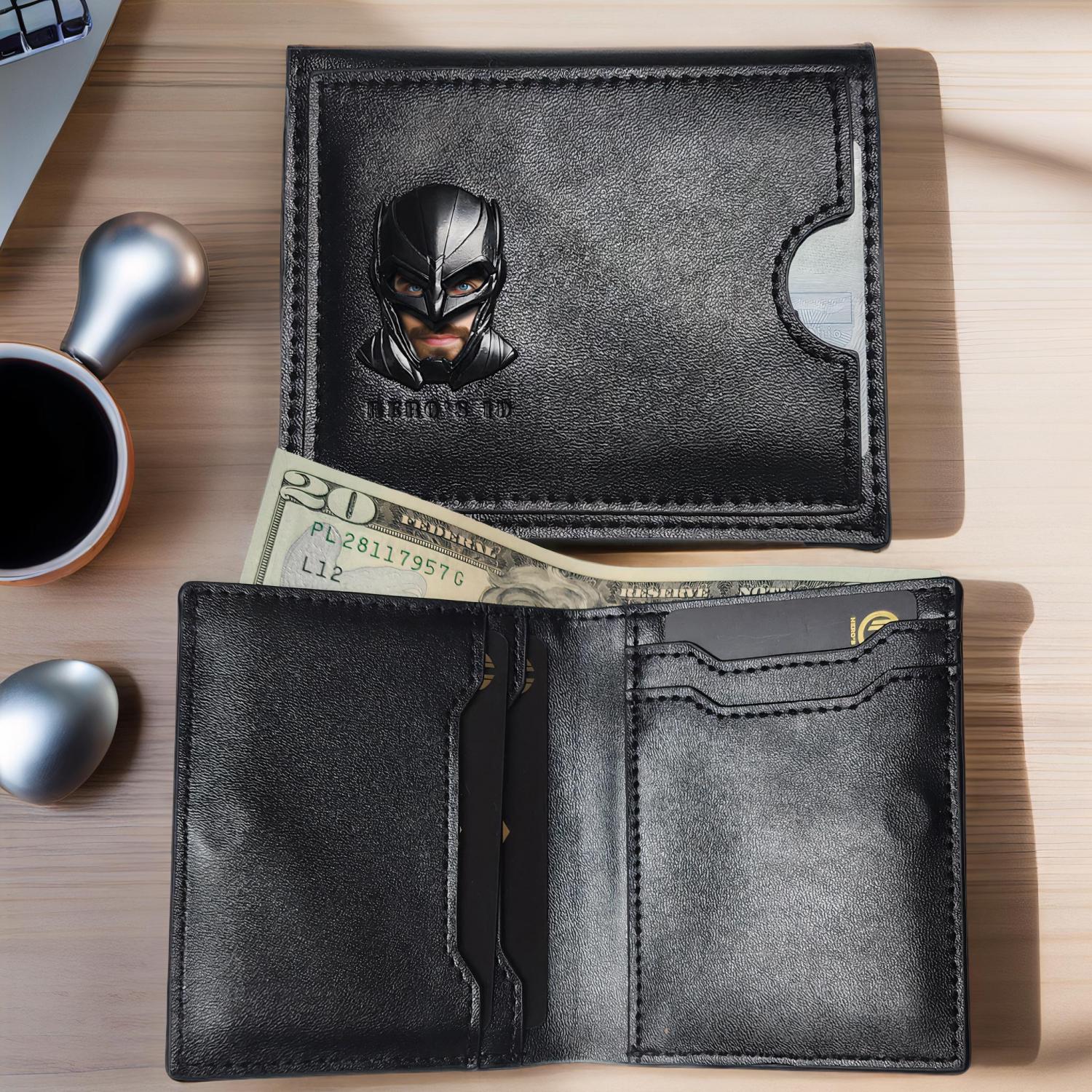 Bat ID Wallet - Leather Wallet With Super Hero Mask - wallet for him valentine's day gift for dad boyfriend husband anniversary birthday