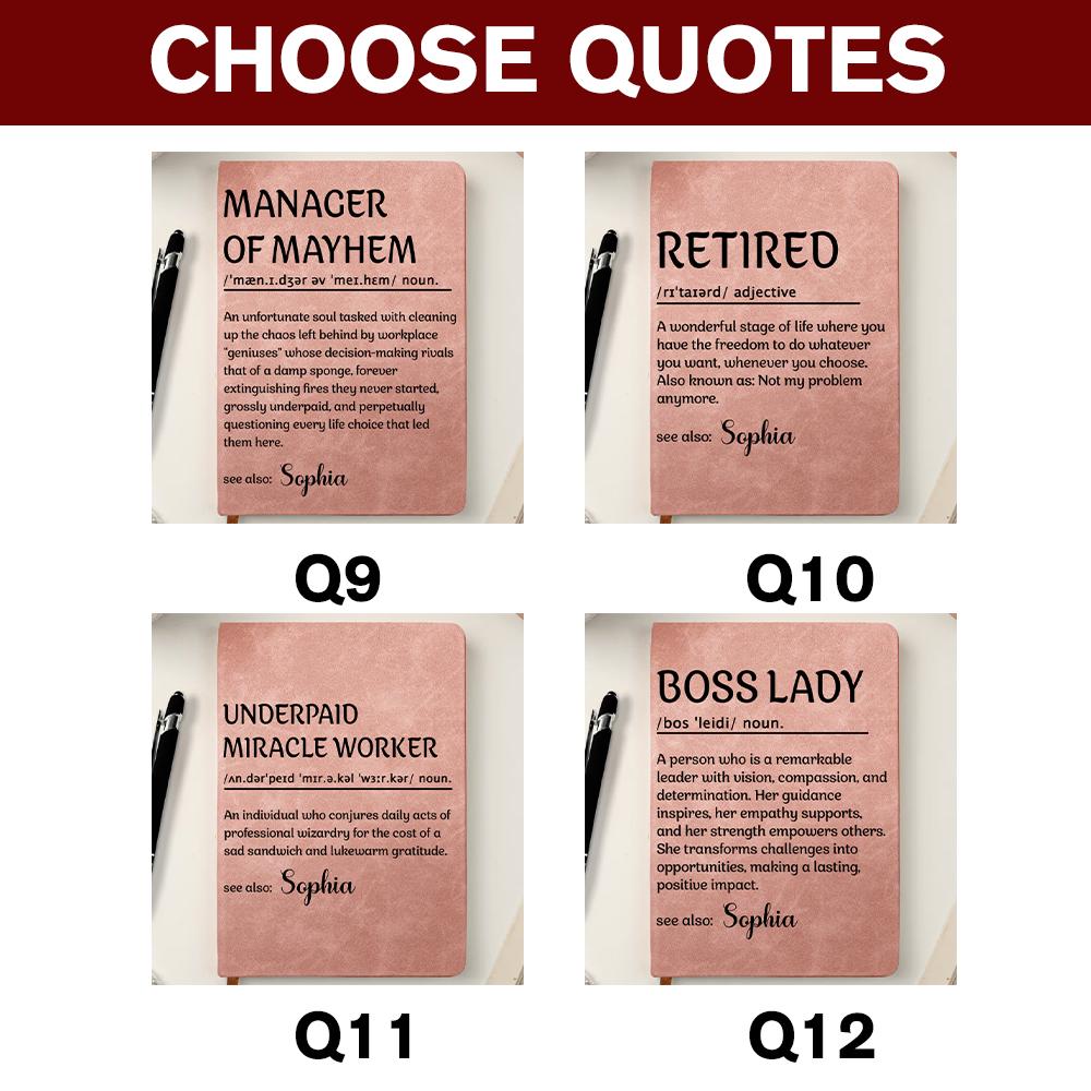 Funny Definition Notebook, Exchange Gifts, Gag Gift For Women, Men, Coworker, Boss, Personalized Leather Journal, Christmas Gifts for Her