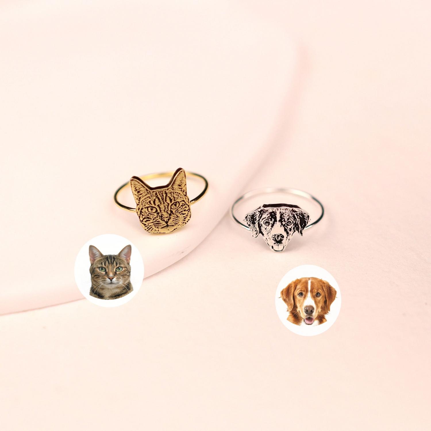 Pet Photo Ring • Custom Pet Portrait Ring • Engraved Dog or Cat Ring • Pet Memorial Jewelry • Personalized Pet Lover Gift • RM58