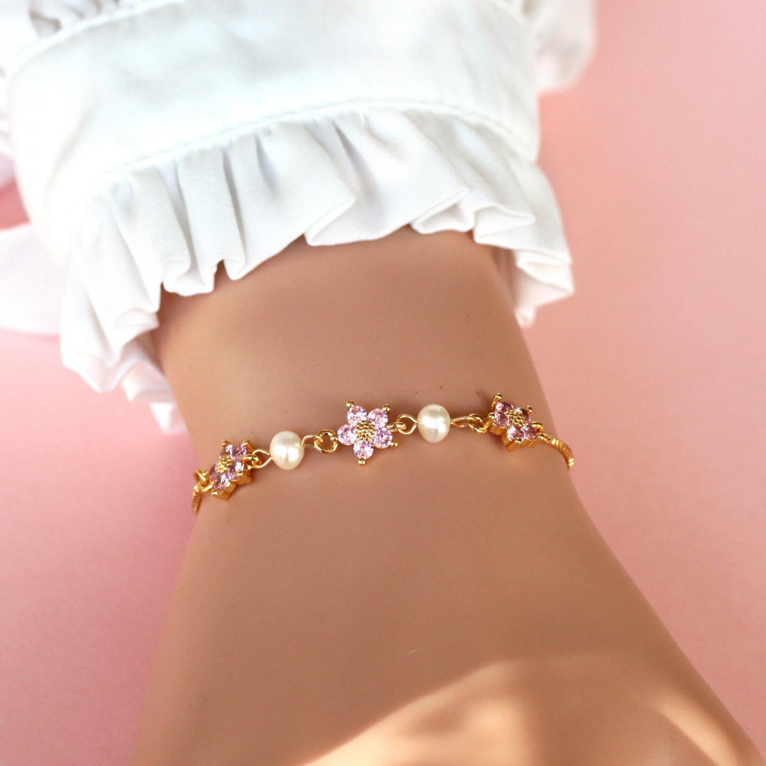 personalized bridesmaid gift, freshwater pearl bracelet flower girl bracelet, wedding  handmade jewelry gift Valentine's Day gift for her