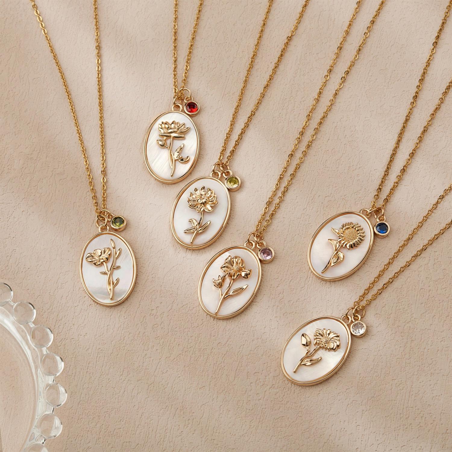 Birth Flower Necklace - Pearl Birth Month Flower Necklace - Birthflower Neckalce with Birthstone - Birthday Gift - Christmas Gifts for Her