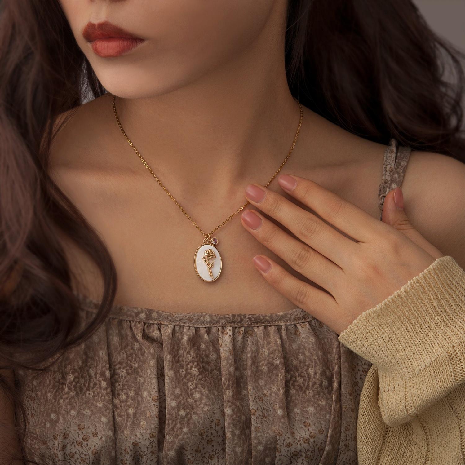 Birth Flower Necklace - Pearl Birth Month Flower Necklace - Birthflower Neckalce with Birthstone - Birthday Gift - Christmas Gifts for Her