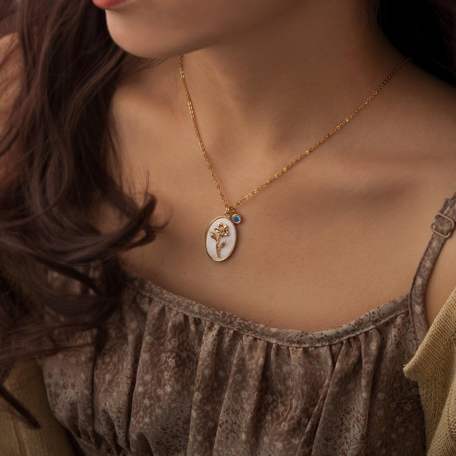 Birth Flower Necklace - Pearl Birth Month Flower Necklace - Birthflower Neckalce with Birthstone - Birthday Gift - Christmas Gifts for Her