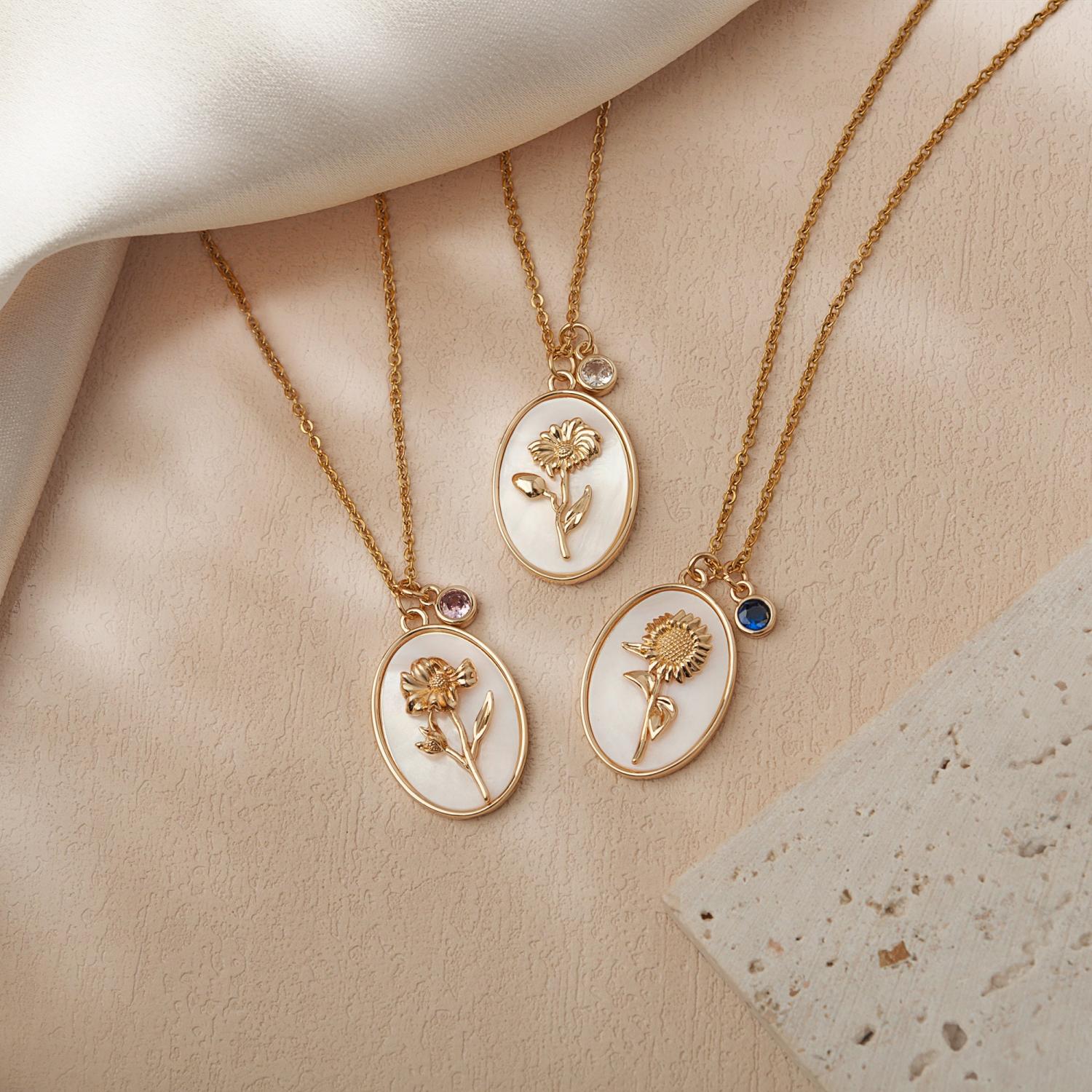 Birth Flower Necklace - Pearl Birth Month Flower Necklace - Birthflower Neckalce with Birthstone - Birthday Gift - Christmas Gifts for Her