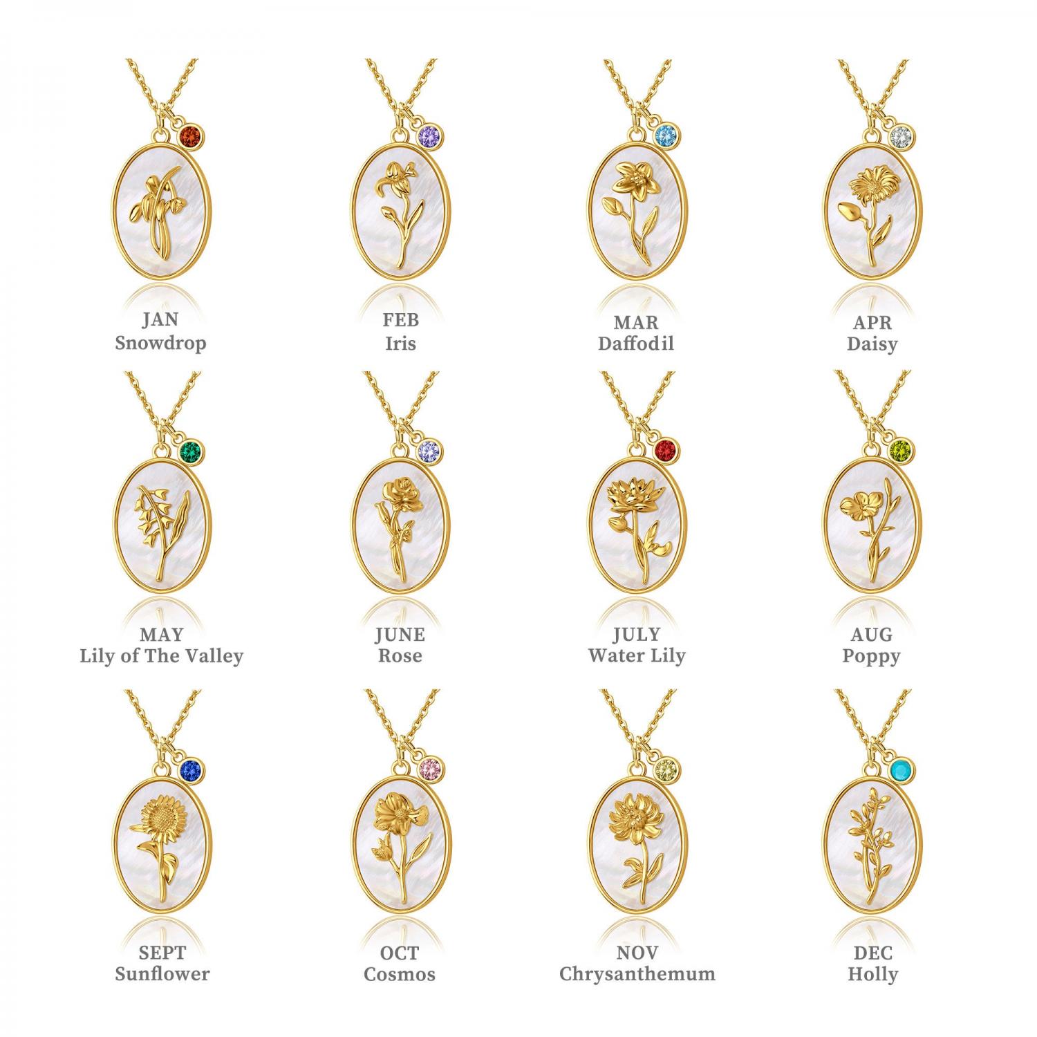 Birth Flower Necklace - Pearl Birth Month Flower Necklace - Birthflower Neckalce with Birthstone - Birthday Gift - Christmas Gifts for Her