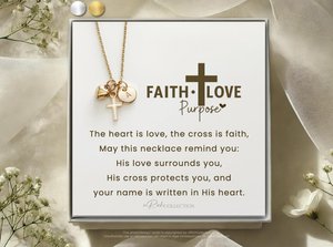 Faith Love Purpose Necklace • Cross & Heart Charm Necklace • Christian Gift for Women Religious Jewelry Gift for Her • Bible Verse Necklace
