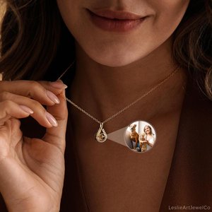 Projection Necklace, Memorial Necklace in Gold Silver, Customized Projection Necklace with Picture, Photo Projection Necklaces,Birthday Gift