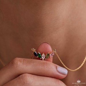 Custom Marquise Birthstone Necklace, 18k Gold Dainty Necklace, Family Gift, Anniversary Gift for Her, Grandma Gift, Christmas Gift for Mom