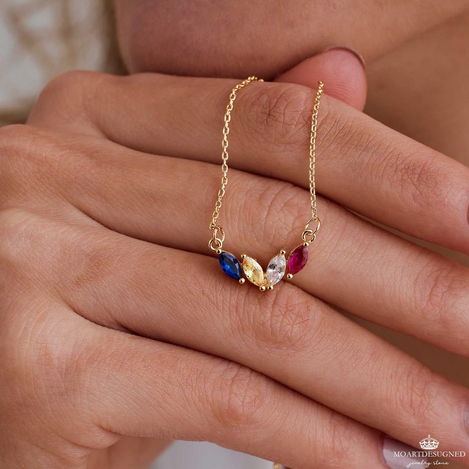 Custom Marquise Birthstone Necklace, 18k Gold Dainty Necklace, Family Gift, Anniversary Gift for Her, Grandma Gift, Christmas Gift for Mom