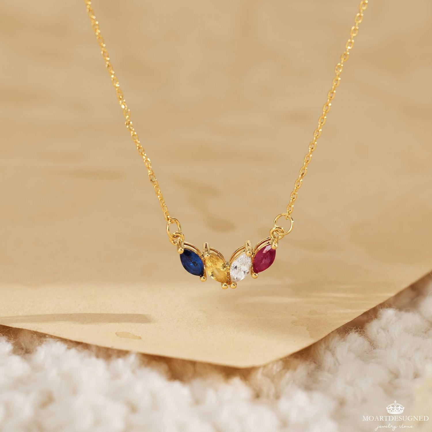 Custom Marquise Birthstone Necklace, 18k Gold Dainty Necklace, Family Gift, Anniversary Gift for Her, Grandma Gift, Christmas Gift for Mom