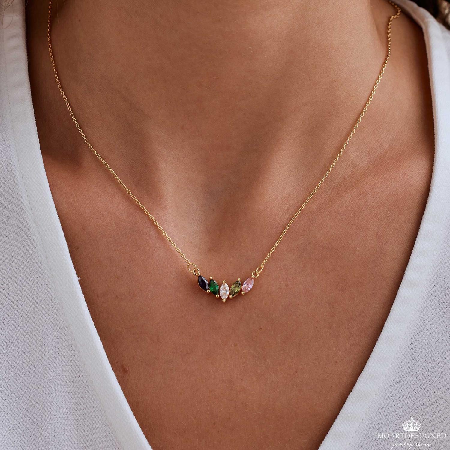 Custom Marquise Birthstone Necklace, 18k Gold Dainty Necklace, Family Gift, Anniversary Gift for Her, Grandma Gift, Christmas Gift for Mom