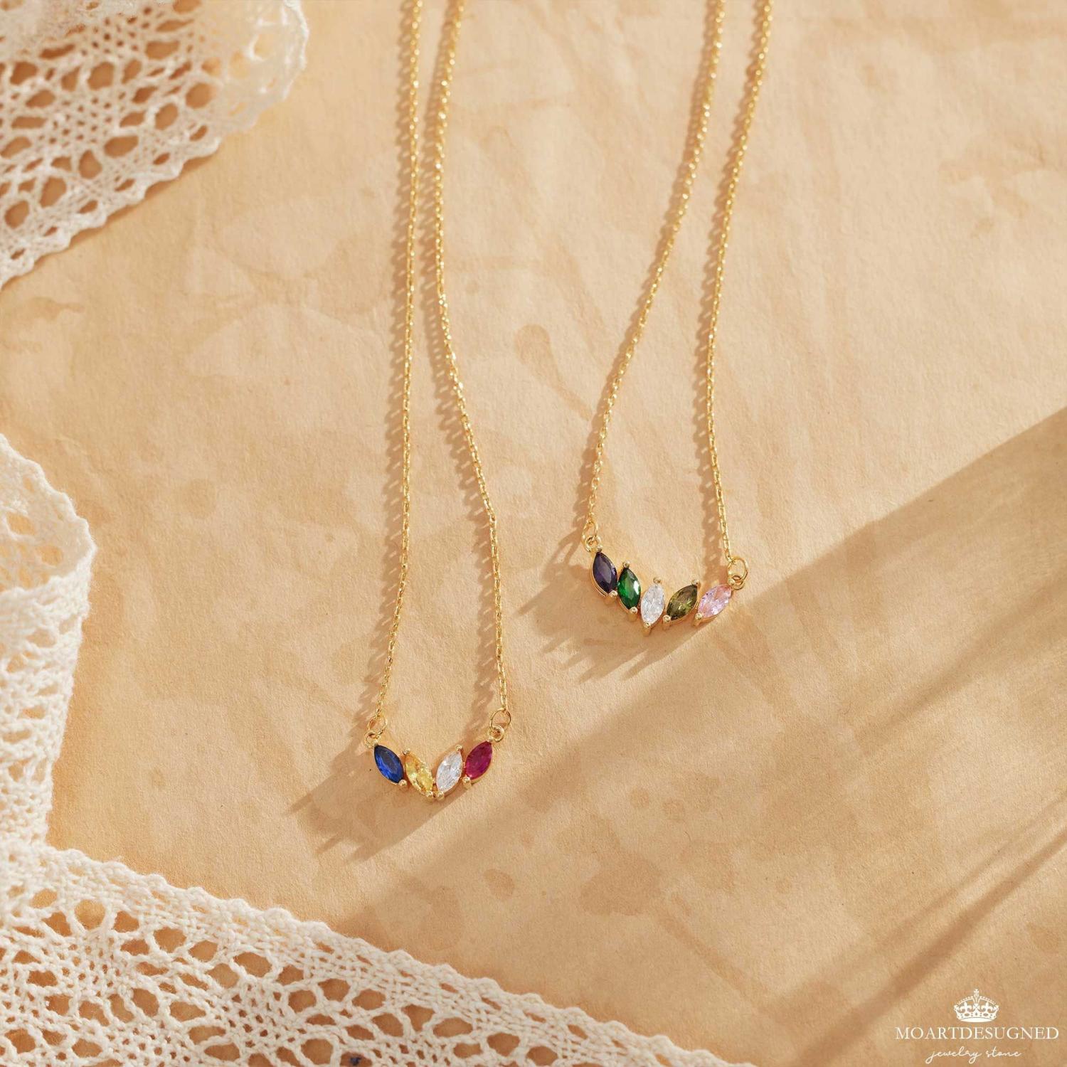 Custom Marquise Birthstone Necklace, 18k Gold Dainty Necklace, Family Gift, Anniversary Gift for Her, Grandma Gift, Christmas Gift for Mom