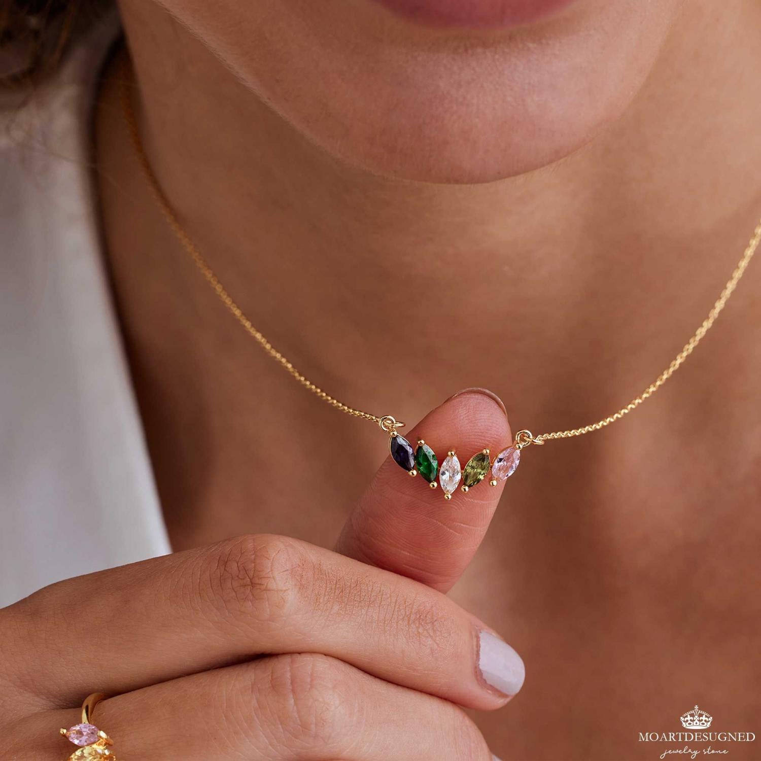 Custom Marquise Birthstone Necklace, 18k Gold Dainty Necklace, Family Gift, Anniversary Gift for Her, Grandma Gift, Christmas Gift for Mom