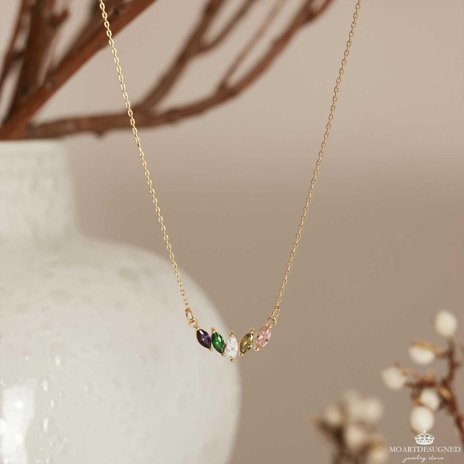 Custom Marquise Birthstone Necklace, 18k Gold Dainty Necklace, Family Gift, Anniversary Gift for Her, Grandma Gift, Christmas Gift for Mom