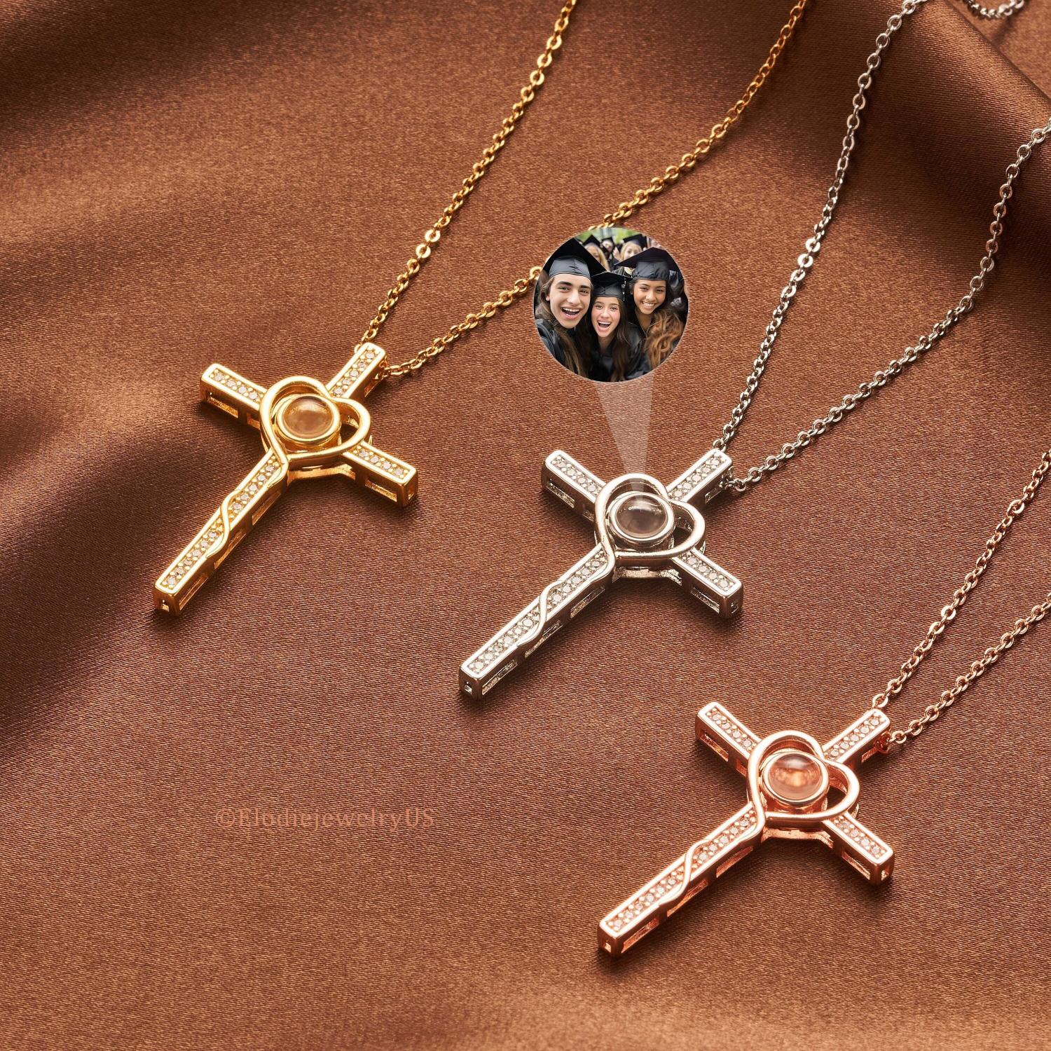 Custom Cross Necklace with Hidden Photo, Projection Necklace, Thoughtful Christian Gift for Mom or Grandma, Memorial Faith Jewelry for Her