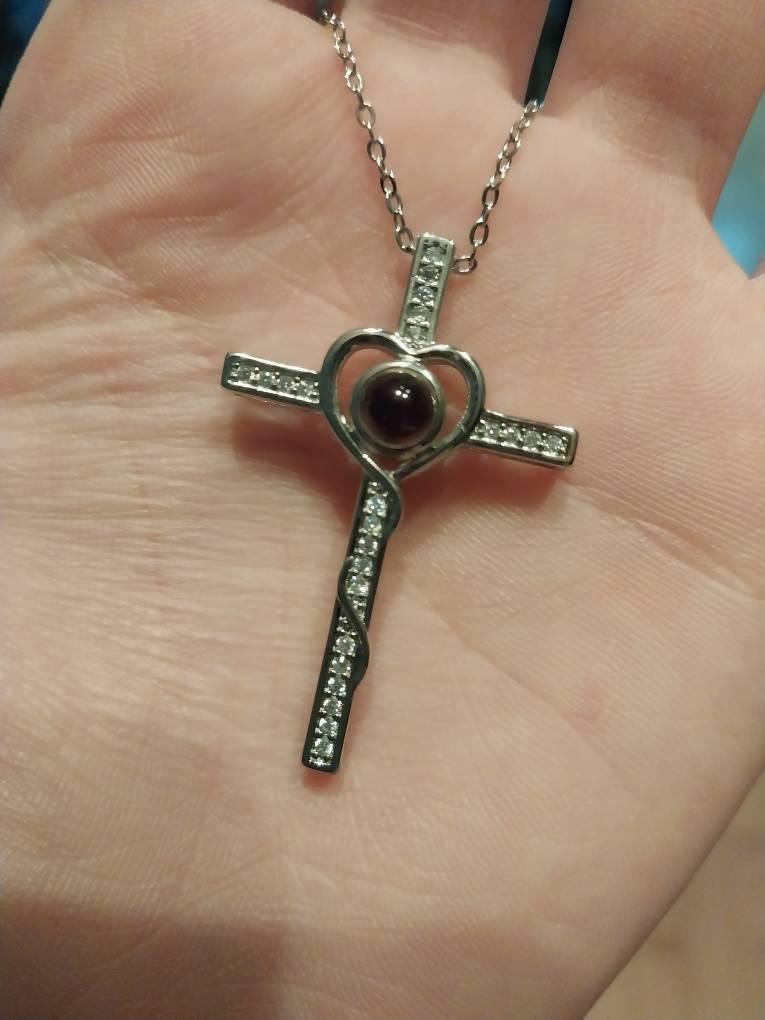 Custom Cross Necklace with Hidden Photo, Projection Necklace, Thoughtful Christian Gift for Mom or Grandma, Memorial Faith Jewelry for Her