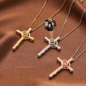 Custom Cross Necklace with Hidden Photo, Projection Necklace, Thoughtful Christian Gift for Mom or Grandma, Memorial Faith Jewelry for Her