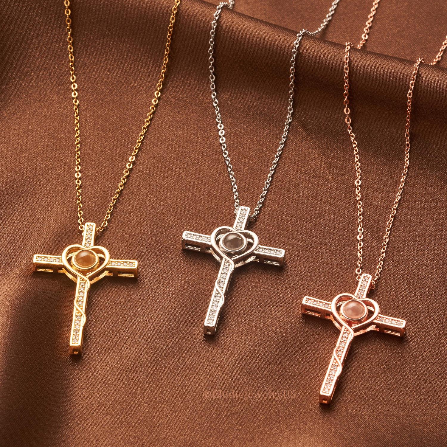 Custom Cross Necklace with Hidden Photo, Projection Necklace, Thoughtful Christian Gift for Mom or Grandma, Memorial Faith Jewelry for Her