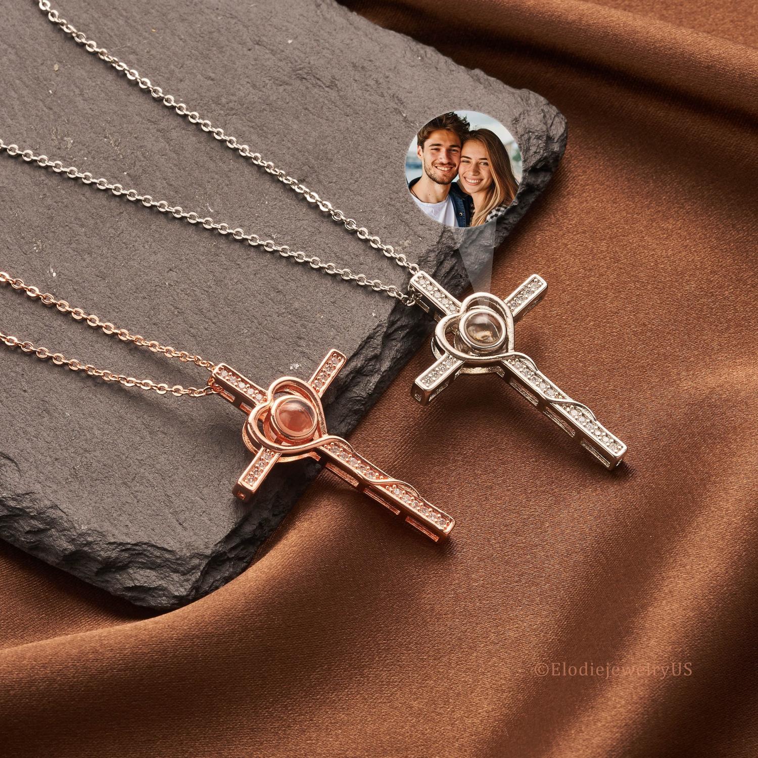 Custom Cross Necklace with Hidden Photo, Projection Necklace, Thoughtful Christian Gift for Mom or Grandma, Memorial Faith Jewelry for Her