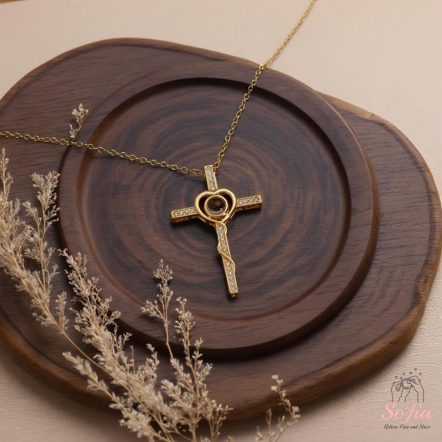 Bible Verse Projection Cross Necklace - Christian Necklace - Personalized Cross Projection Necklace With Photo Inside, Christian Gifts