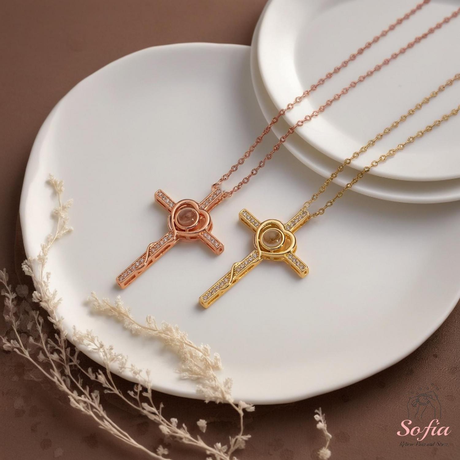 Bible Verse Projection Cross Necklace - Christian Necklace - Personalized Cross Projection Necklace With Photo Inside, Christian Gifts