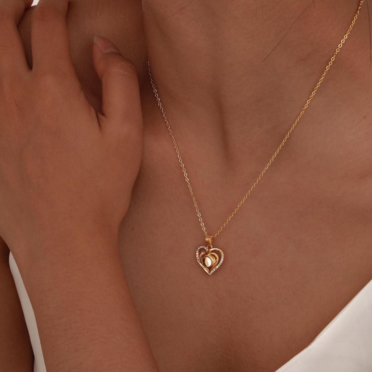 Photo Projection Heart Necklace • Personalized Picture Inside Pendant • Minimalist Pet Memorial Jewelry • Trendy Best Friend Custom Gift