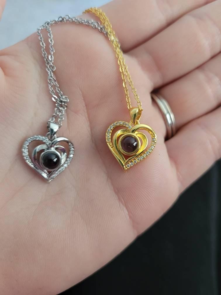Photo Projection Heart Necklace • Personalized Picture Inside Pendant • Minimalist Pet Memorial Jewelry • Trendy Best Friend Custom Gift