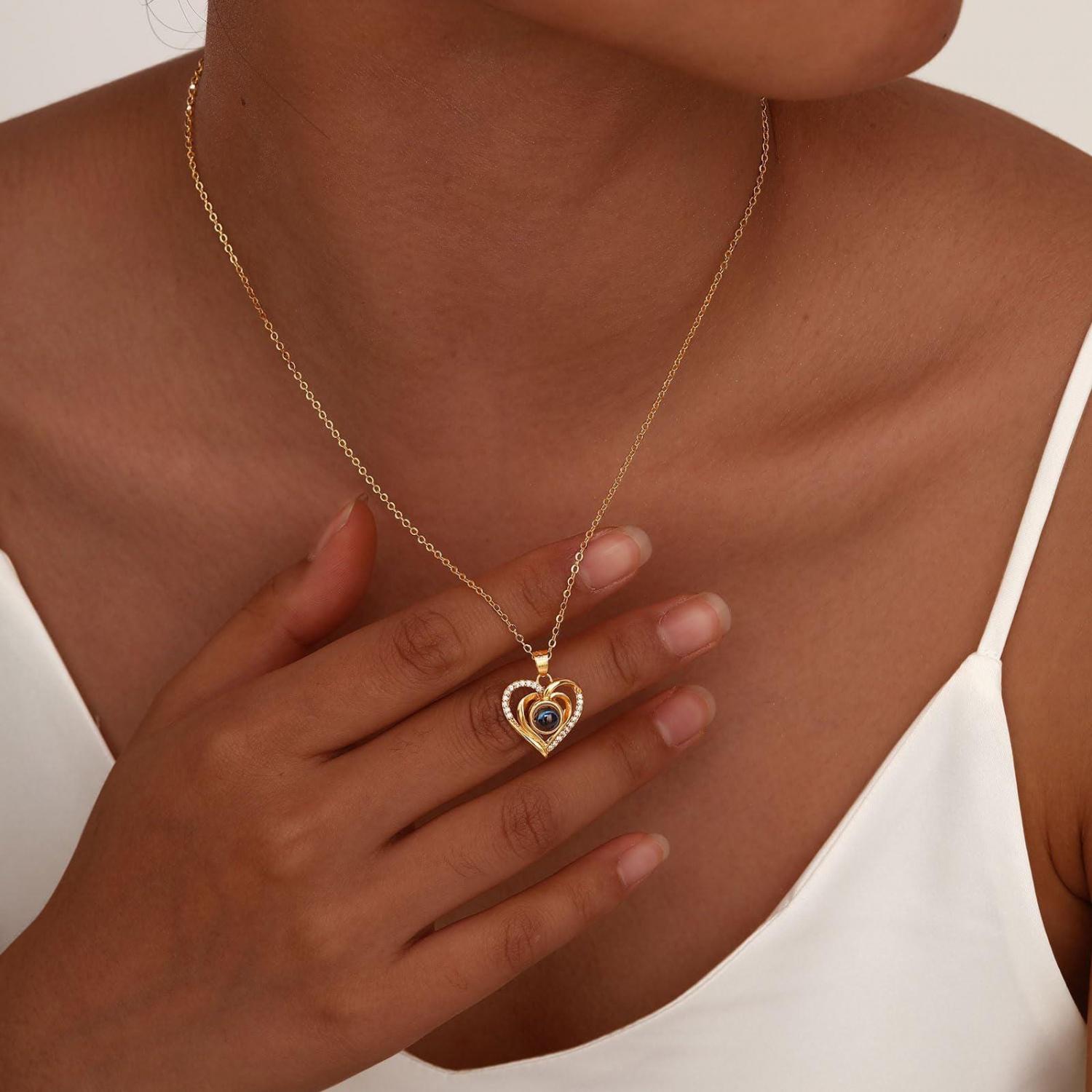 Photo Projection Heart Necklace • Personalized Picture Inside Pendant • Minimalist Pet Memorial Jewelry • Trendy Best Friend Custom Gift