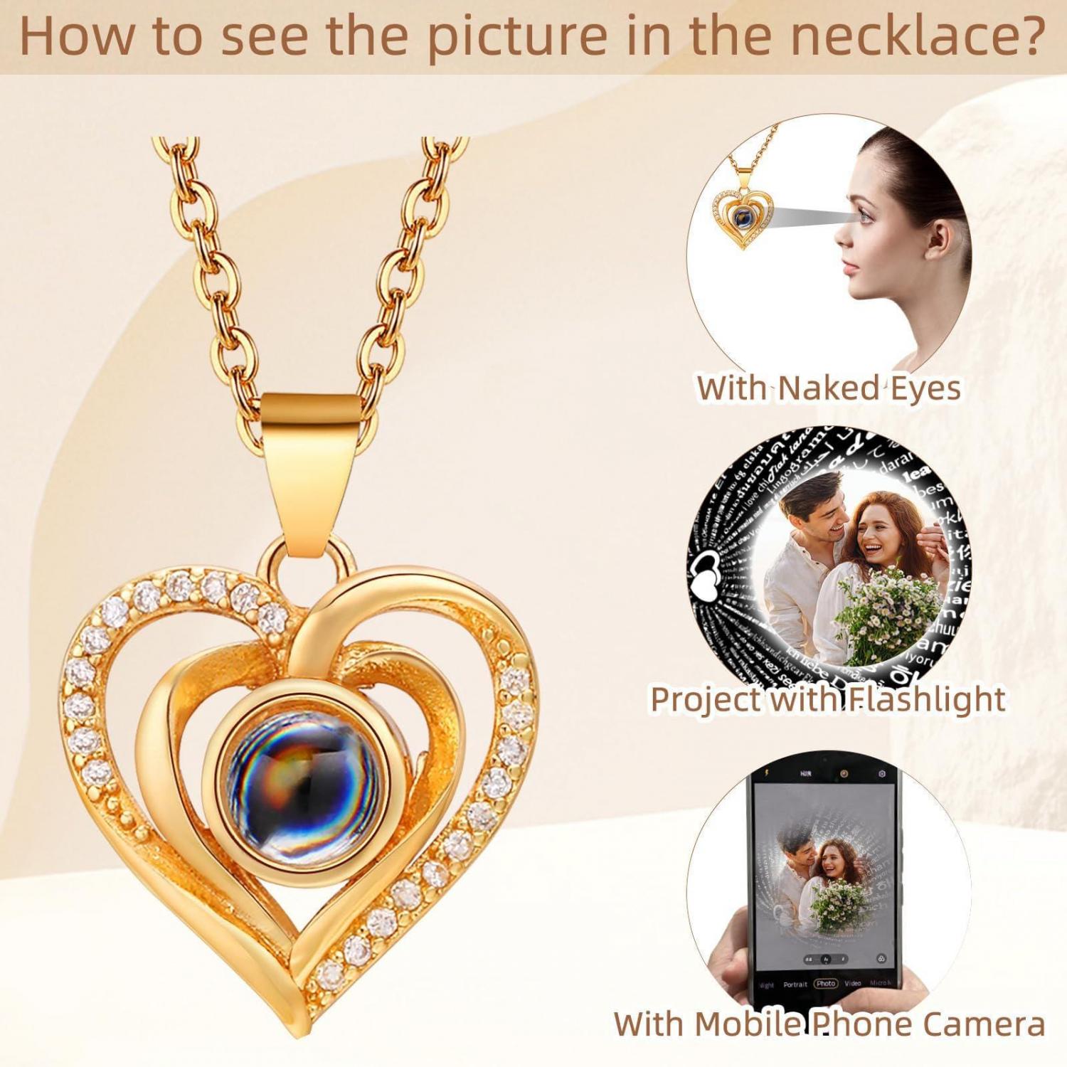 Photo Projection Heart Necklace • Personalized Picture Inside Pendant • Minimalist Pet Memorial Jewelry • Trendy Best Friend Custom Gift
